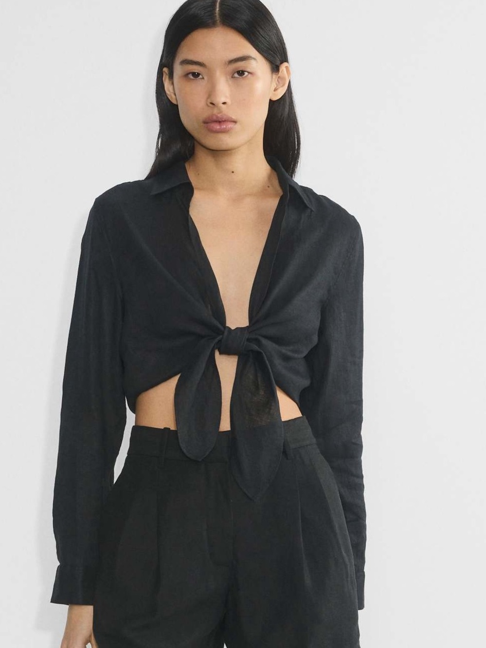 Babaton for Aritzia Connection Linen Blouse Washed Black - Size Small